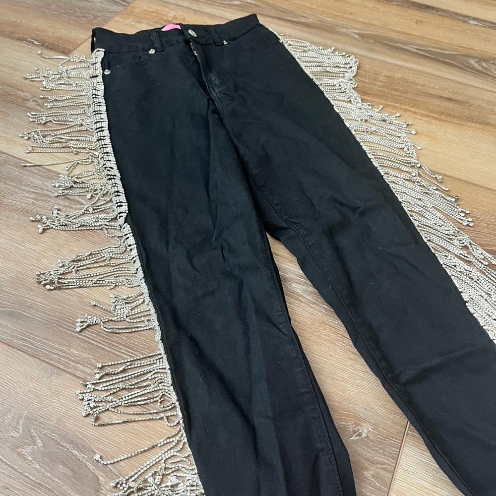 Nasty Gal Rhinestone Fringe Pants - Waist size 26”